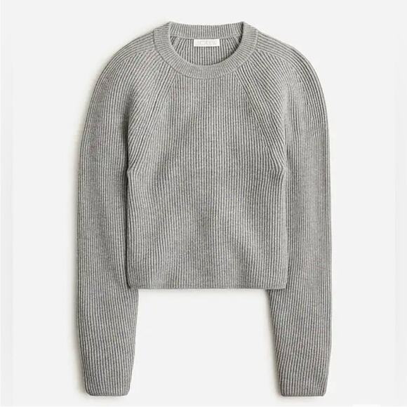 NWT J. Crew Gray Raglan Fitted-Waist Ribbed Crewneck Sweater XL BX110 New - Picture 4 of 14